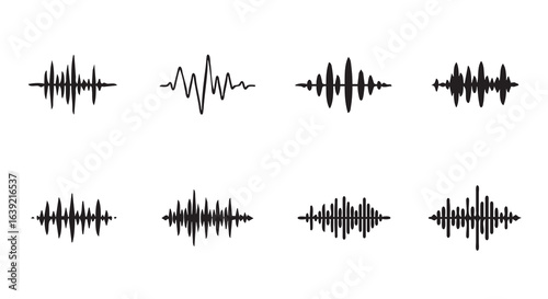 Collection of sound wave variations in different shapes and styles, designed with clean and modern visuals.