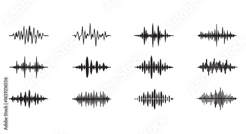 Collection of sound wave variations in different shapes and styles, designed with clean and modern visuals.