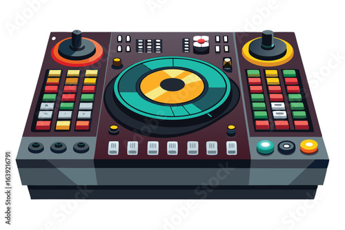 Isometric DJ Mixer with Colorful Pads and Knobs A Vibrant Digital Music Creation Station for Creative Soundscapes