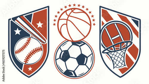 Baseball basketball soccer sports team logo design vector graphic illustration for athletic competition
