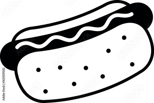 Hand drawn hot dog with mustard doodle style
