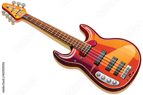 Vibrant Electric Bass Guitar Illustration Musical Instrument with Strings and Tuning Pegs for Rock and Roll Enthusiasts