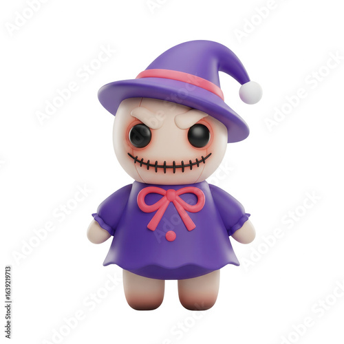 Fantasy Witch Doll With Purple Hat And Clothes In Transparent Background