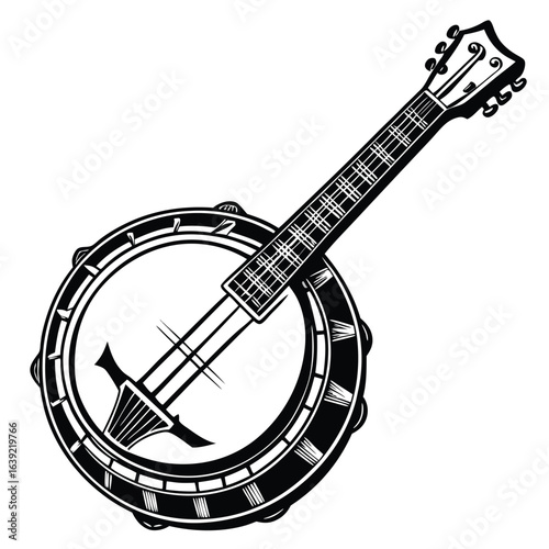 Vintage Banjo Illustration Expressing Musical Heritage A Classic Stringed Instrument Design For Artistic Expression And Nostalgic Appeal In Black And White