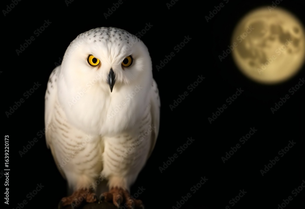 Fototapeta premium snowy owl on black background