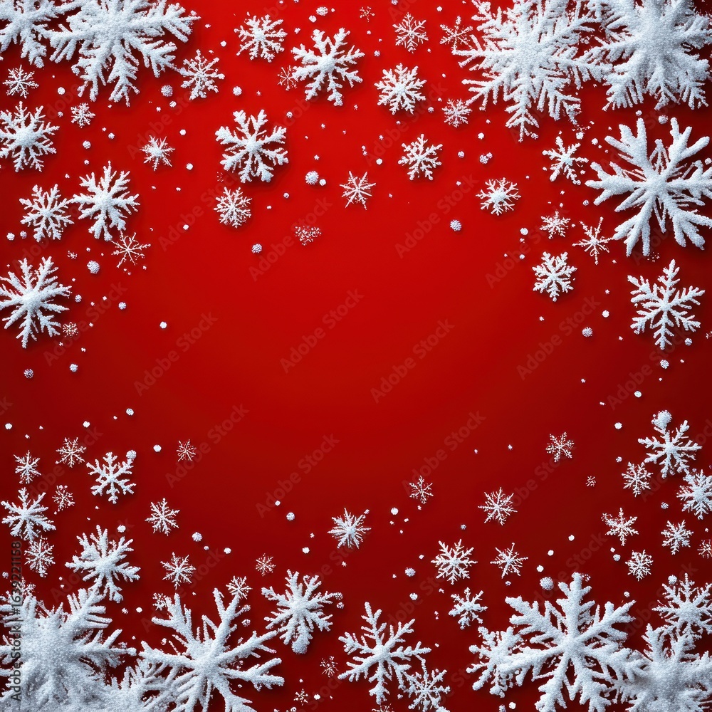 custom made wallpaper toronto digitalWhite glittery snowflakes of various sizes arranged in a border pattern on a bright red background evoking winter and festive holiday spirit
