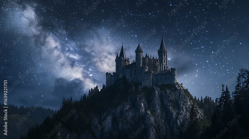 Obraz premium Starlit mountain castle