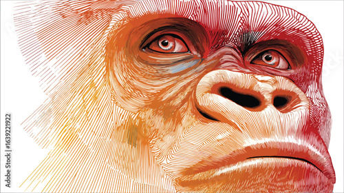 Gorilla face closeup vivid illustration