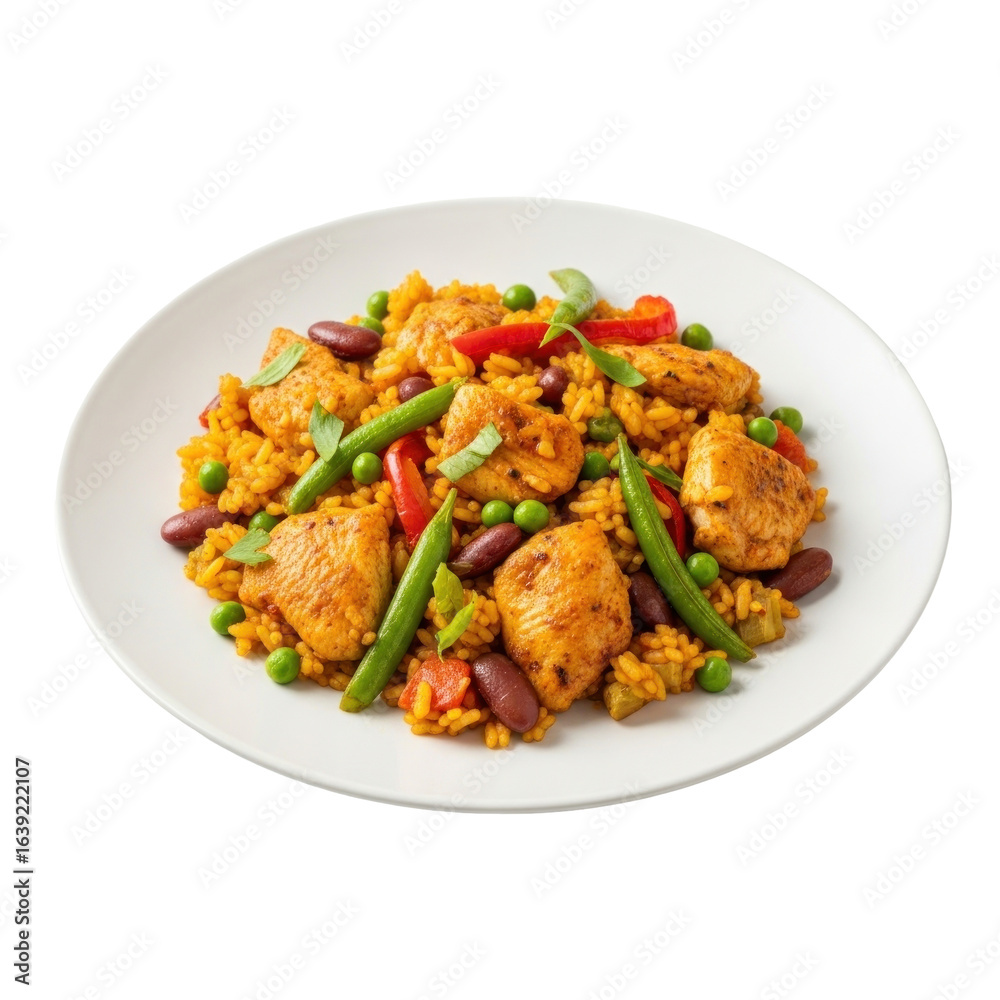 Overhead Shot Of A Chicken And Vegetable Rice Dish On A White Plate With Transparent Background Overhead Shot Of A Chicken And Vegetable Rice Dish On A White Plate With Transparent Background