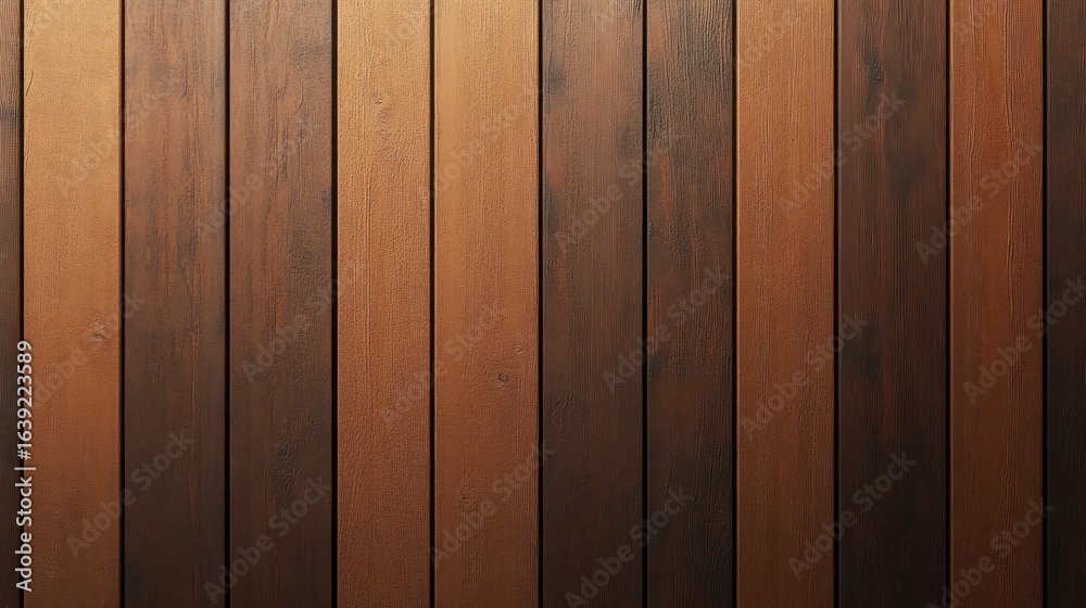 Naklejka premium Close-up view of vertical wooden planks with varying shades of brown and visible wood grain texture