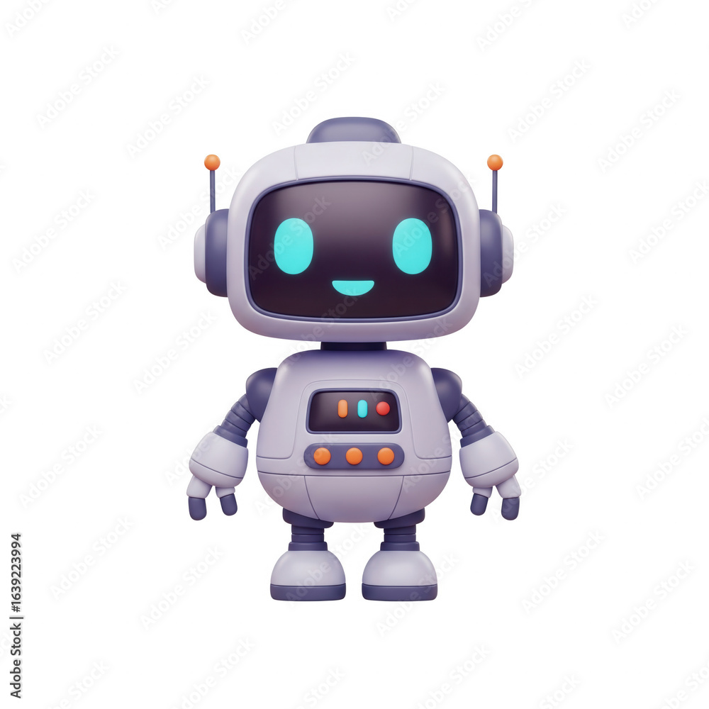 Cute And Friendly Cartoon Robot Isolated On A Transparent Background Illustration Cute And Friendly Cartoon Robot Isolated On A Transparent Background Illustration