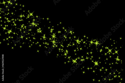 фотографія Sparkling golden glitter particles flowing diagonally across a dark black backgr