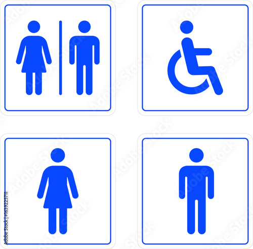 Toilet sign. Bathroom glyph icon, Washroom, Restroom, toilet sign printable public sign symbol man woman wc. Female or male WC door plate symbol. Printable sticker. Vector illustration.