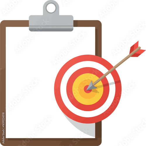 Clipboard with target and arrow goal achievement concept