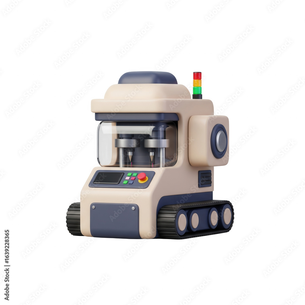 Fototapeta premium Friendly Sci-Fi Robot Tank With Transparent Background And A Cheerful Demeanor