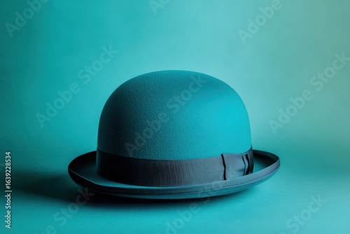 Obraz na płótnie Teal bowler hat on a teal background.