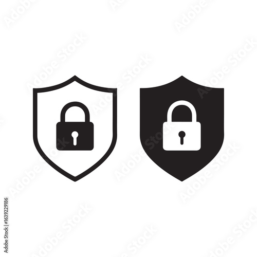 Security shield icon. Protection symbol with lock and shield sign for app, website and UI. Transparent PNG and vector illustration.
