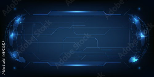 Vector illustrations of abstract blue digital hi tech technology background with digital element circuit pattern.	