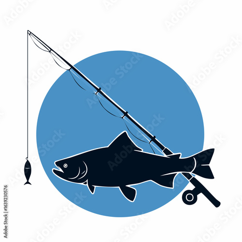 Fish and fishing rod silhouette