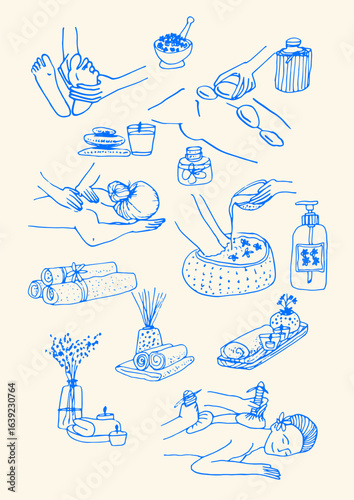 Spa Treatment and Massage Therapy Hand-Drawn Illustration