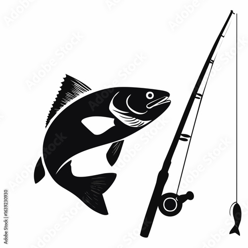 Fish and fishing rod silhouette
