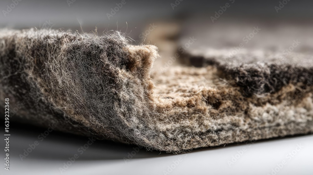 Fototapeta premium Ripped section on felt carpet concept. Close-up of textured wool felt material for various uses.