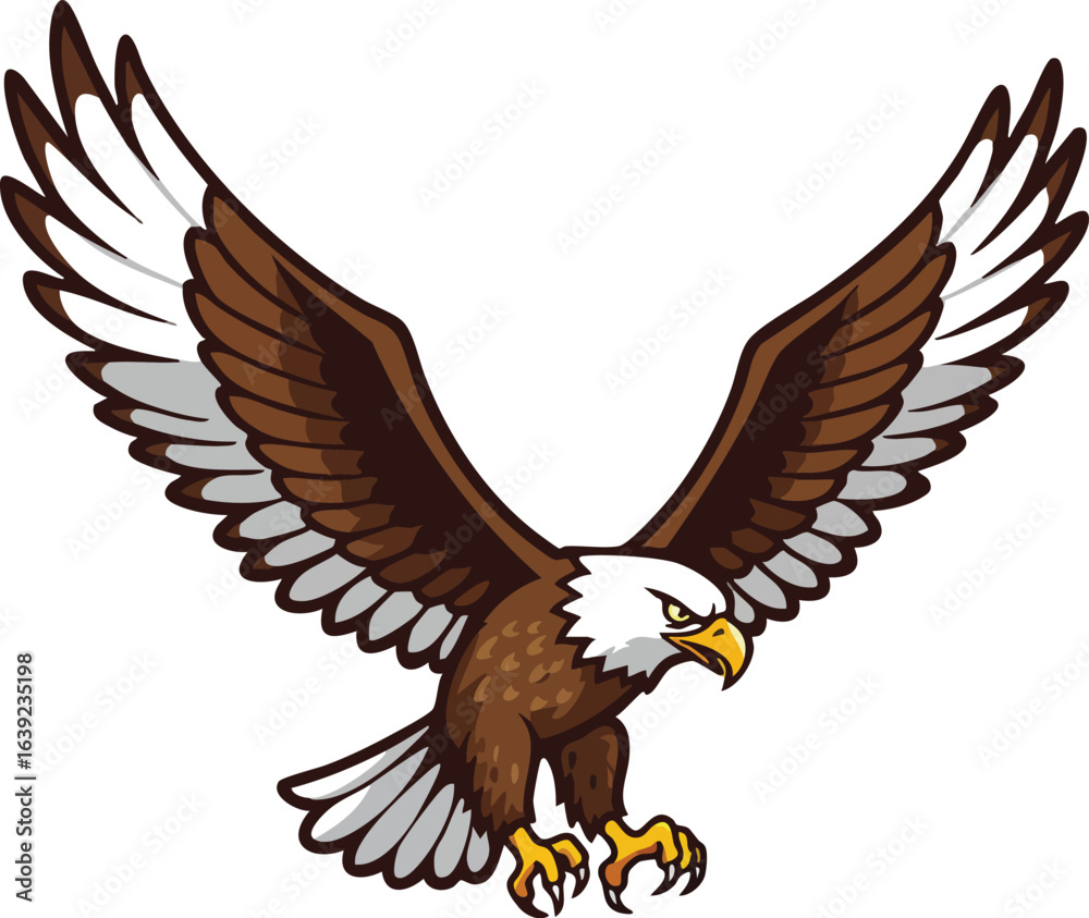 Fototapeta premium Bald eagle flying with wings spread wide vector illustration of powerful bird of prey in attack position 