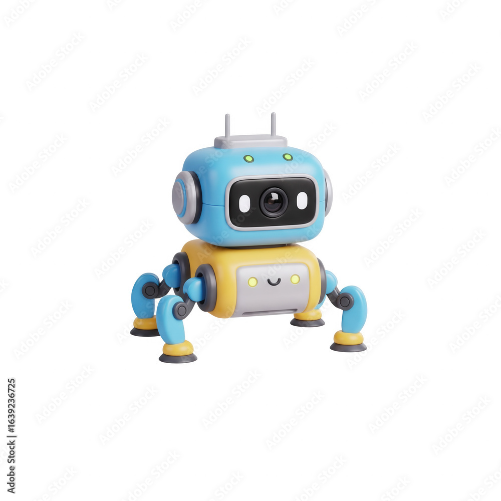 Cute Adorable Robot Illustration With Wires And Antennae Posing Near Transparent Background Cute Adorable Robot Illustration With Wires And Antennae Posing Near Transparent Background