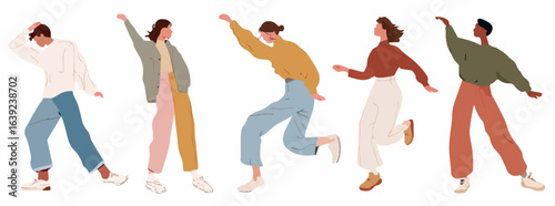 Diverse Friends Dancing, Flat Vector Illustration