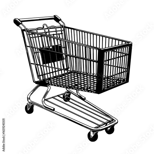Shopping Cart Silhouette: A simple, artistic illustration of a shopping cart. The monochromatic style adds a touch of vintage elegance to the image, evoking the nostalgia of classic design.