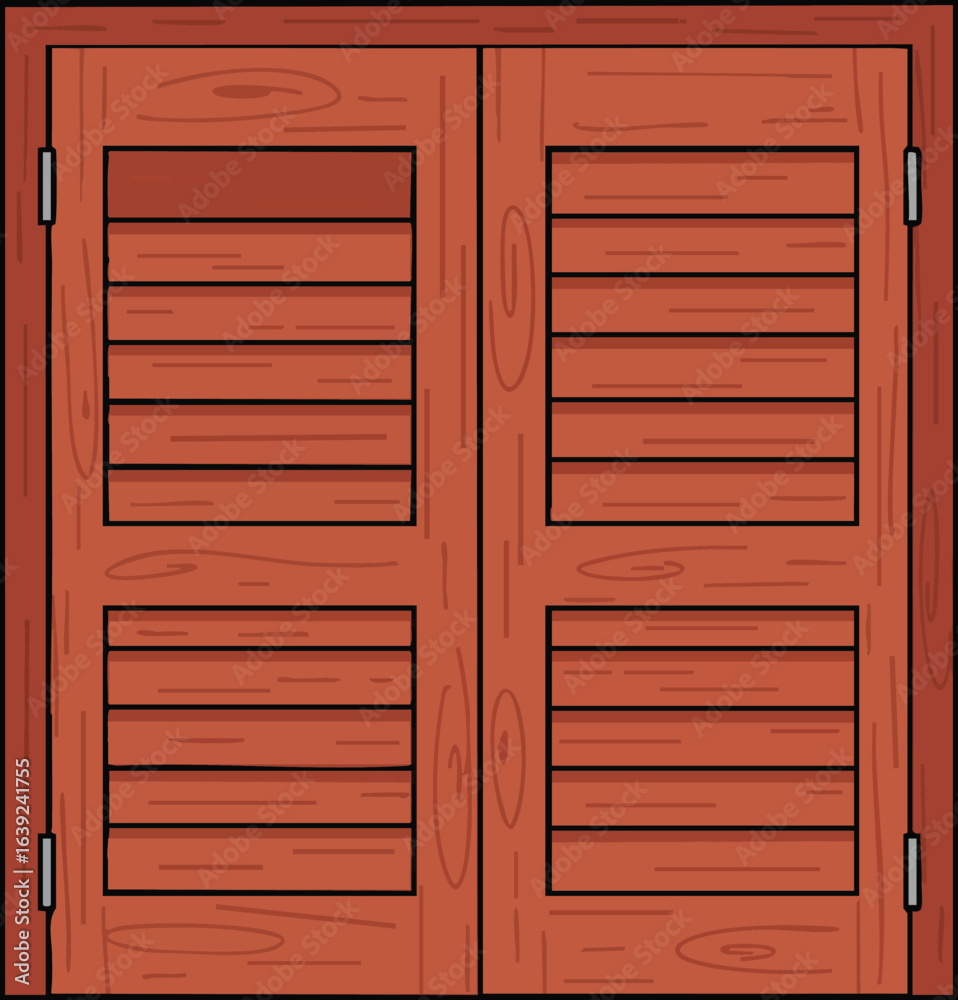 Fototapeta premium Wooden window shutters illustration with natural brown tones and classic panel design vector art