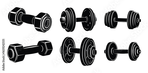 Set of 6 Dumbbells Silhouette Icon