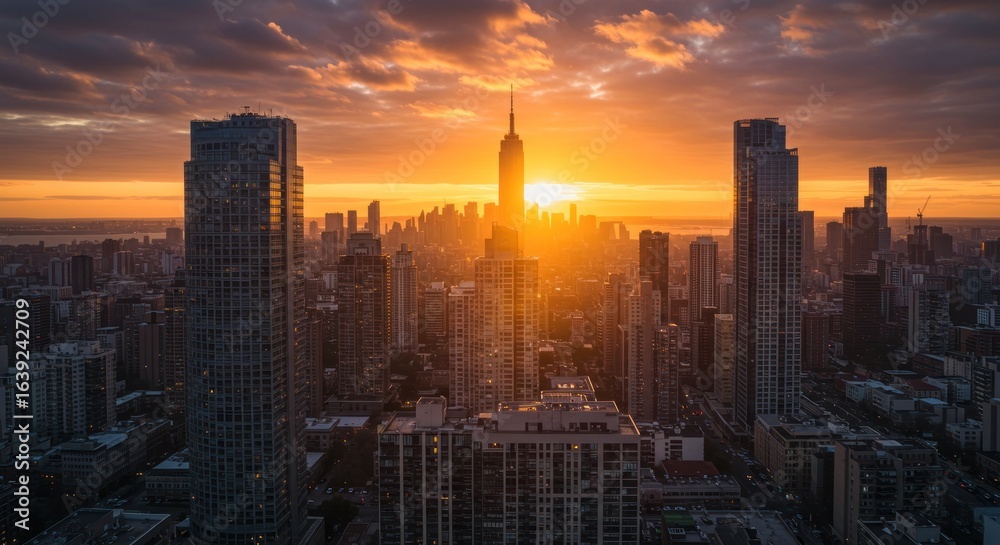 Fototapeta premium Cityscape at sunset with Empire State Building lit up