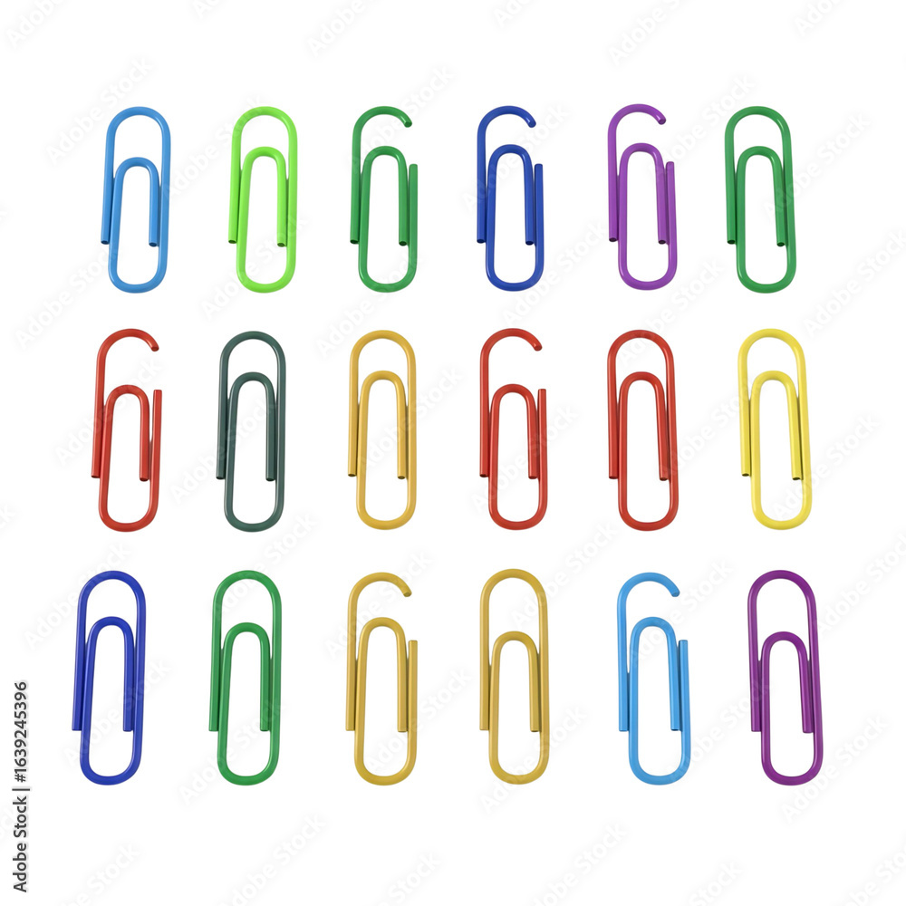 Collection of colorful paper clips isolated on transparent background Collection of colorful paper clips isolated on transparent background