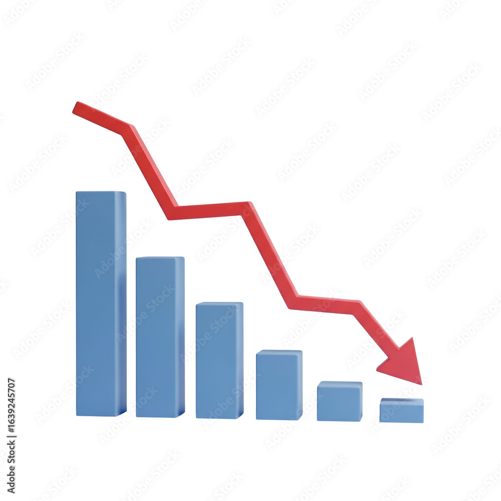 3d bar chart showing downward trend with red arrow isolated on transparent background 3d bar chart showing downward trend with red arrow isolated on transparent background