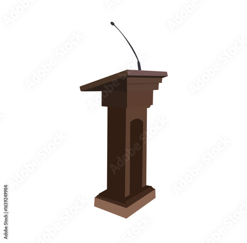 speech podium. Brown wooden pulpit with microphone for speech or debate concept.