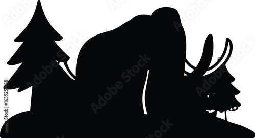 Mammoth silhouette in forest prehistoric animal graphic