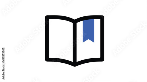 Open book with blue bookmark graphic