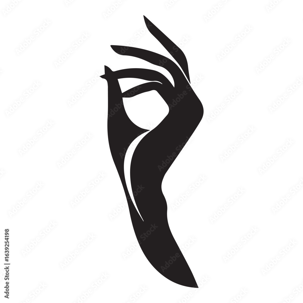 Fototapeta premium Elegant black and white silhouette of a hand with fingers gracefully posed in a stylized design