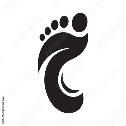 Stylized black footprint with five toes and a curved design element on a white background image art
