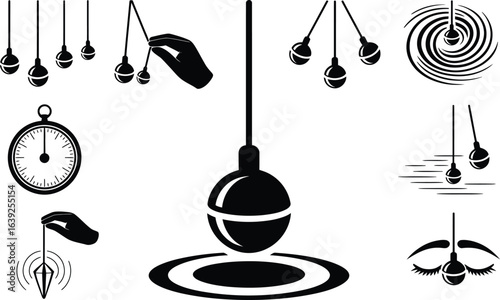 Pendulum and timekeeping icons Newton's cradle clock