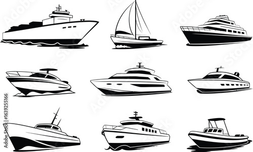 Various types of boats and ships yacht sailboat