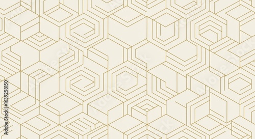 A seamless gold geometric isometric pattern.

