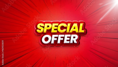 Promotional special offer background with vibrant red radial burst design for marketing campaigns and seasonal sales announcements to attract customers