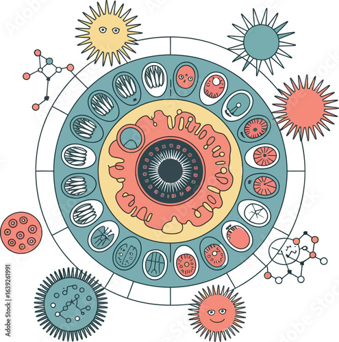 Microscopic Marvels: An intricate illustration showcases the detailed world of cellular biology and scientific discovery