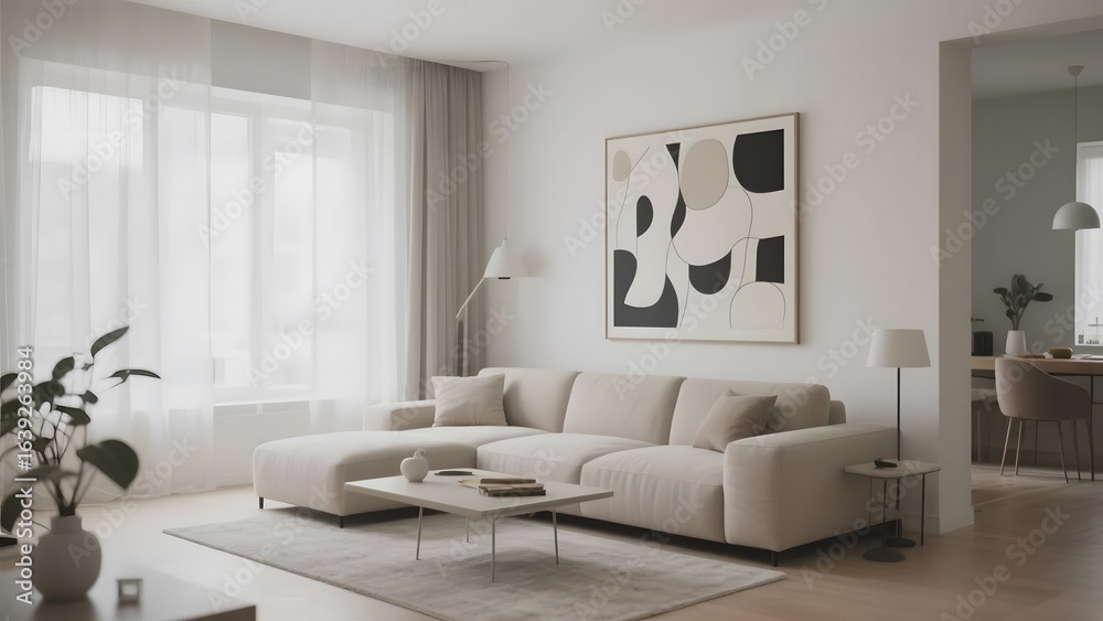 Fototapeta premium Modern Living Room with Neutral Tones and Minimalist Decor