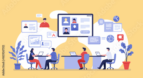 Flat Design Remote Meeting Online with Coworkers Illustration Concept
