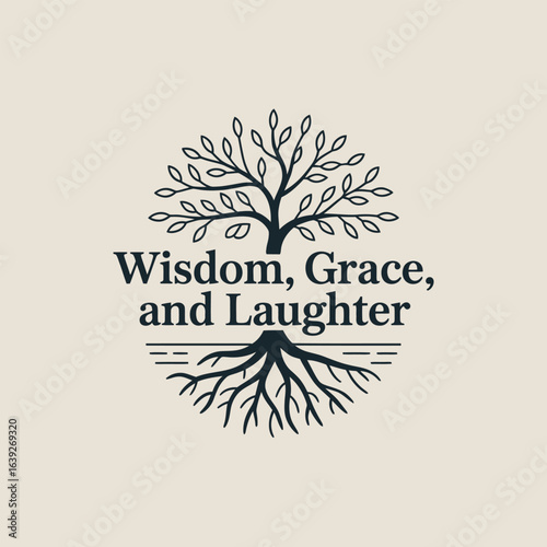 Tree with roots and text branches leaves, World Senior Citizen Day