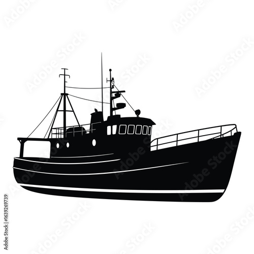 Silhouette of a fishing trawler boat fishing boat vessel