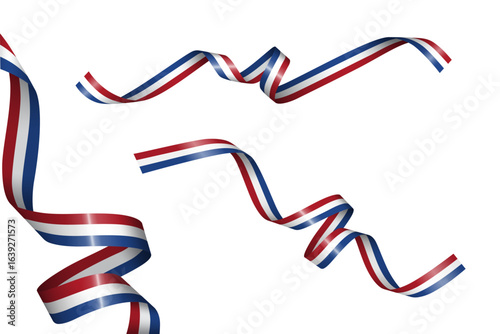 Set of flag ribbon with colors of Netherlands for independence day celebration decoration